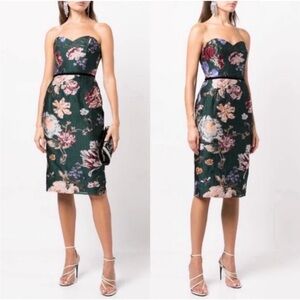Marchesa Notte Strapless Floral Midi Dress size 12